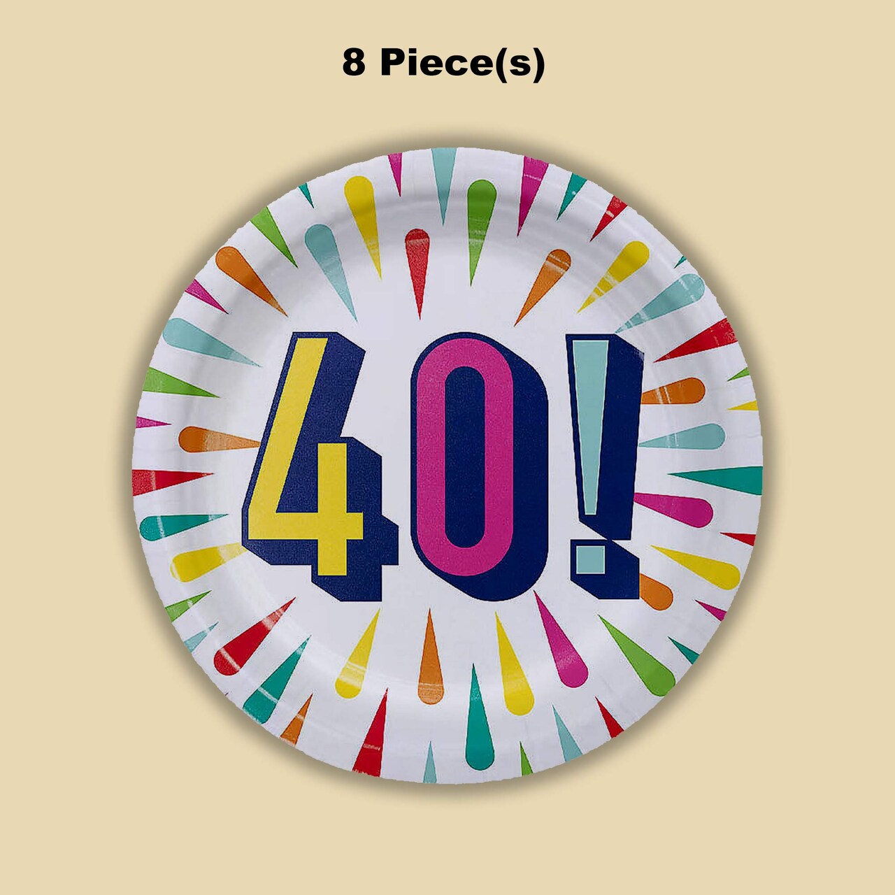 8 Count 40th Birthday Burst Paper Dessert Plates 7 Inch Disposable Party Supplies Anniversary